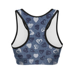 Heart Denim Jeans Pattern Print Women's Sports Bra