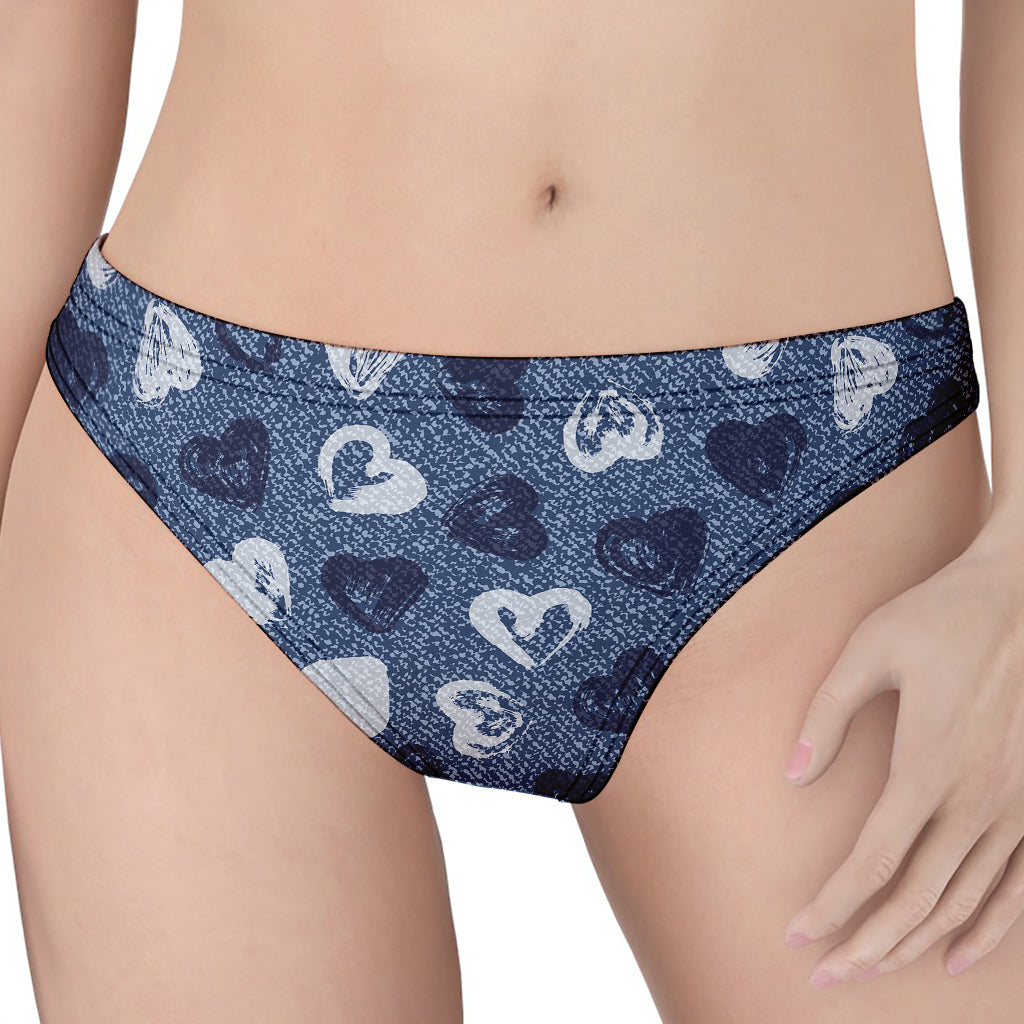 Heart Denim Jeans Pattern Print Women's Thong