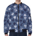 Heart Denim Jeans Pattern Print Zip Sleeve Bomber Jacket