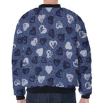 Heart Denim Jeans Pattern Print Zip Sleeve Bomber Jacket