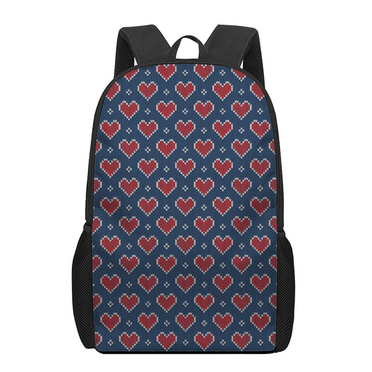 Heart Knitted Pattern Print 17 Inch Backpack