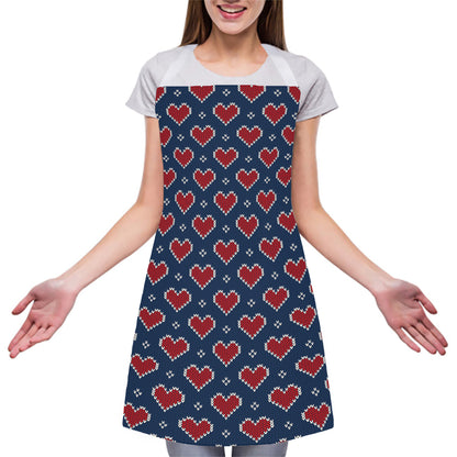 Heart Knitted Pattern Print Adjustable Apron