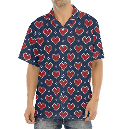 Heart Knitted Pattern Print Aloha Shirt