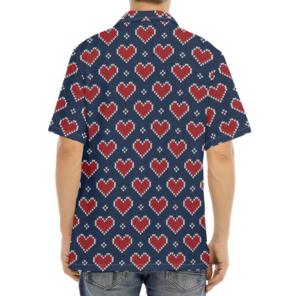 Heart Knitted Pattern Print Aloha Shirt