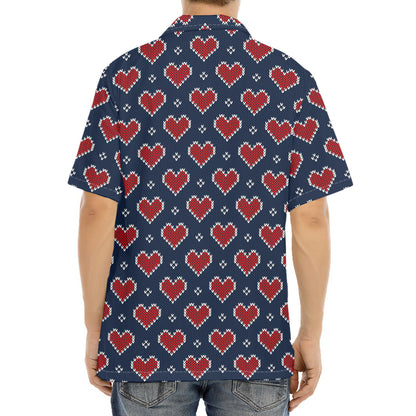 Heart Knitted Pattern Print Aloha Shirt
