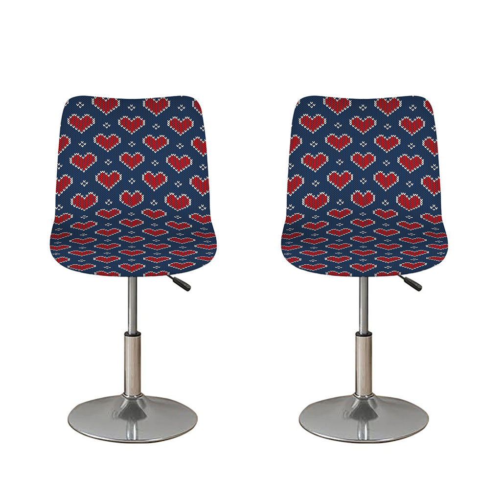 Heart Knitted Pattern Print Bar Stool Covers