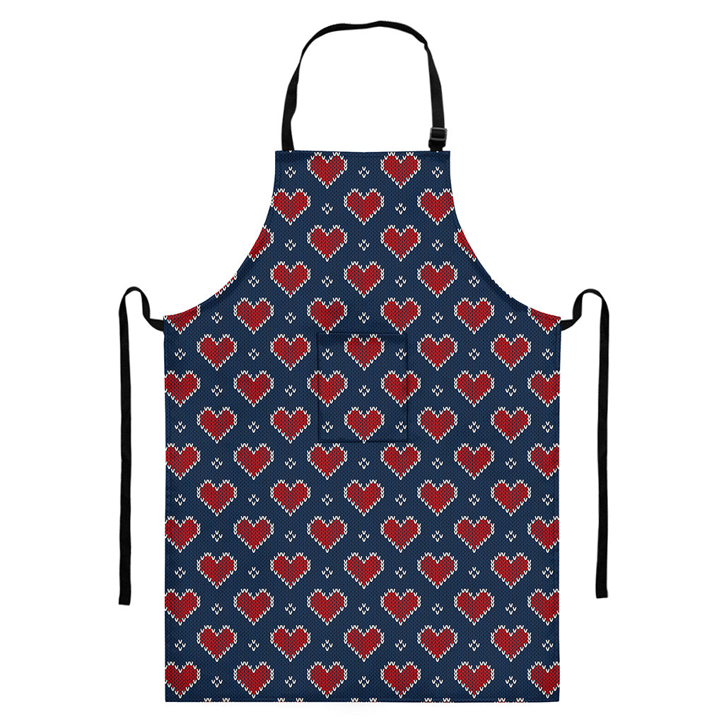 Heart Knitted Pattern Print Bib Apron With Pocket