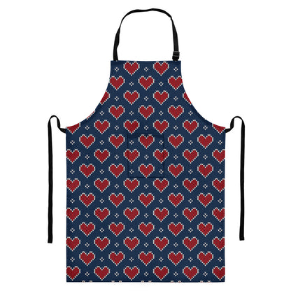 Heart Knitted Pattern Print Bib Apron With Pocket