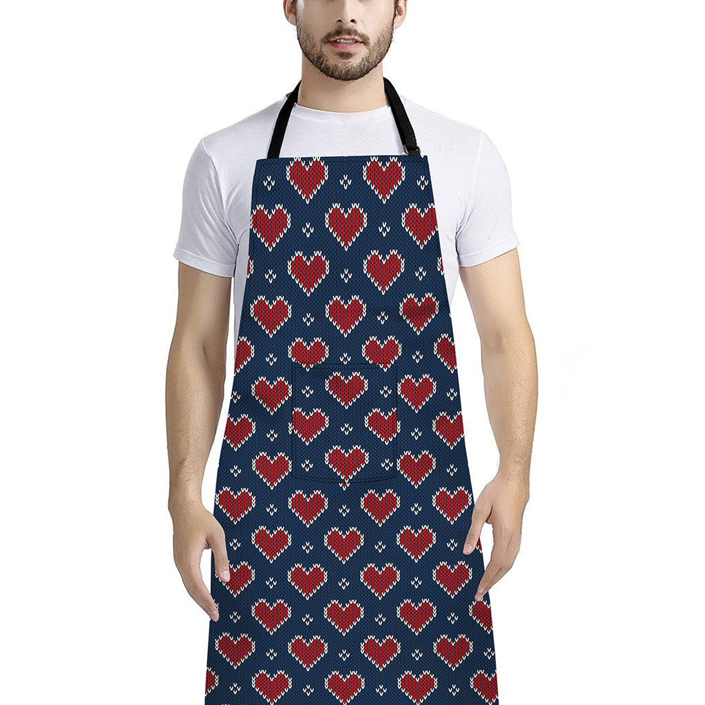 Heart Knitted Pattern Print Bib Apron With Pocket
