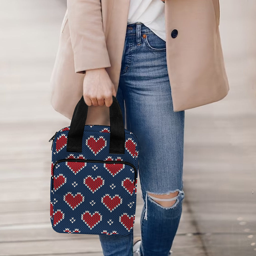 Heart Knitted Pattern Print Bible Tote Bag