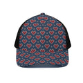 Heart Knitted Pattern Print Black Mesh Trucker Hat
