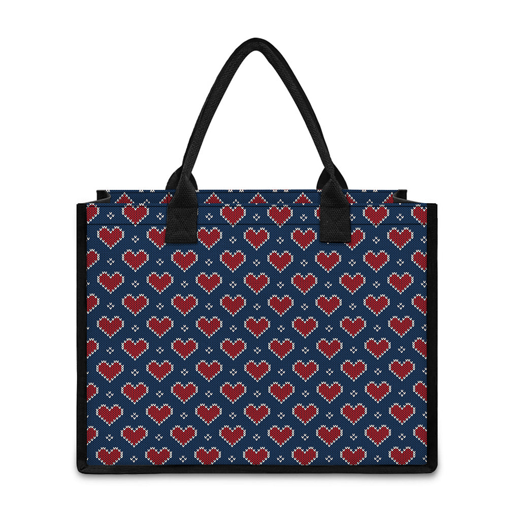 Heart Knitted Pattern Print Canvas Tote Bag
