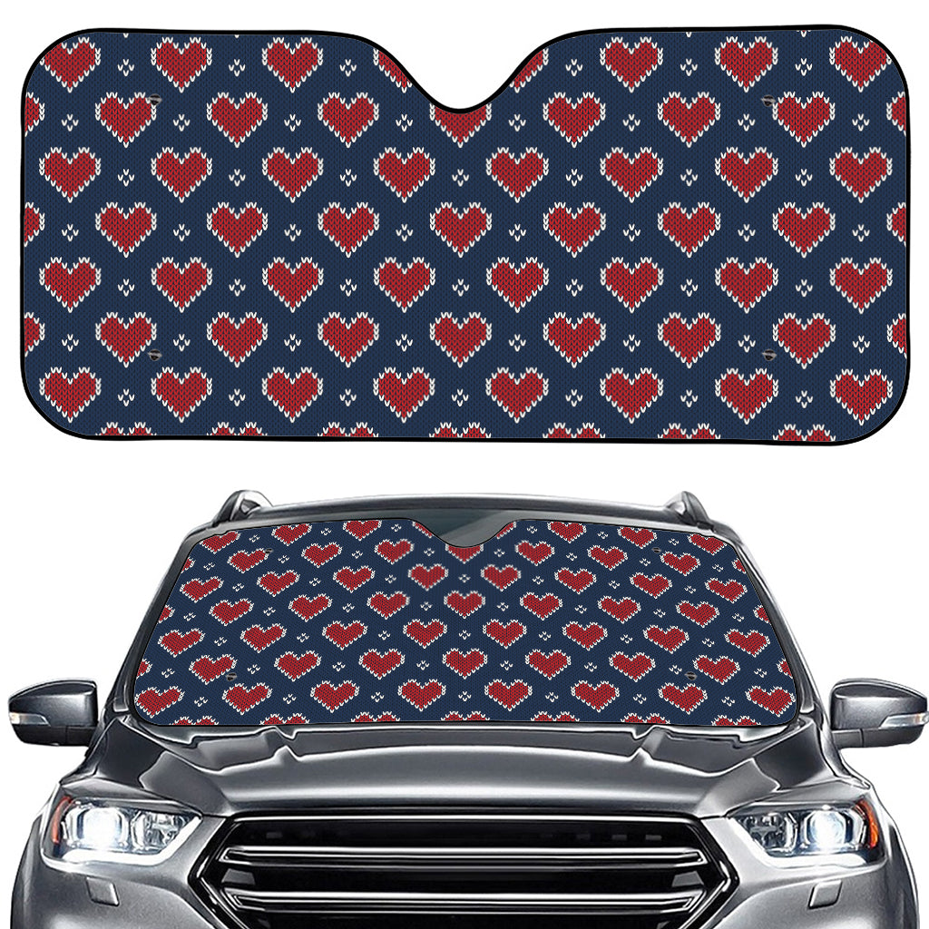 Heart Knitted Pattern Print Car Windshield Sun Shade