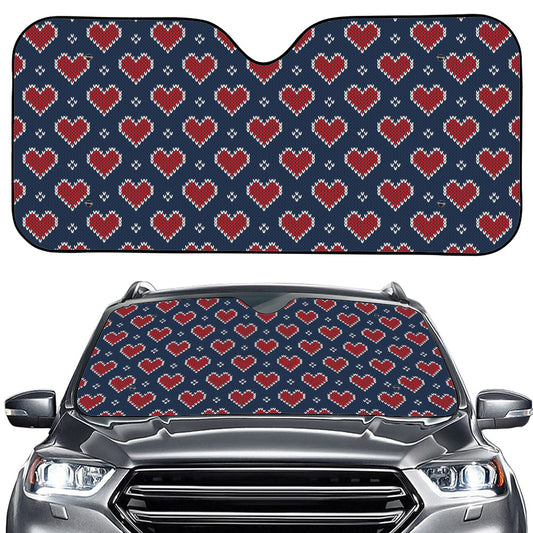 Heart Knitted Pattern Print Car Windshield Sun Shade