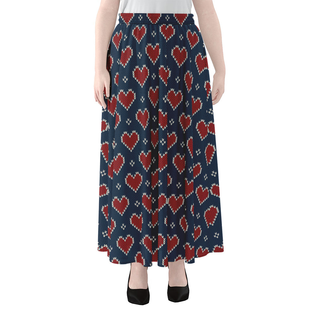 Heart Knitted Pattern Print Chiffon Maxi Skirt