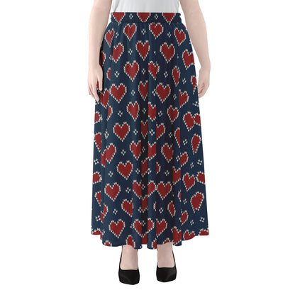 Heart Knitted Pattern Print Chiffon Maxi Skirt