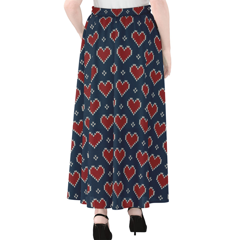Heart Knitted Pattern Print Chiffon Maxi Skirt