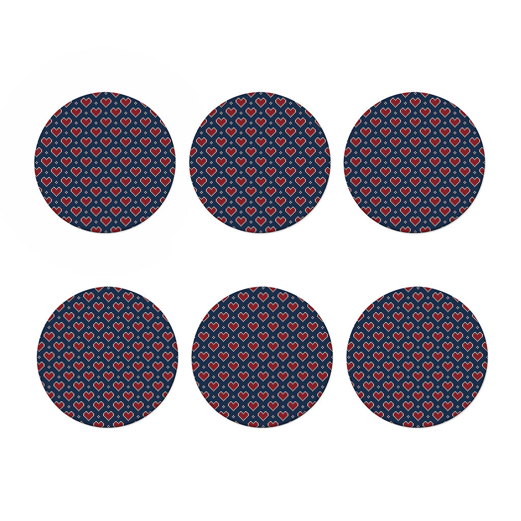 Heart Knitted Pattern Print Coaster Set
