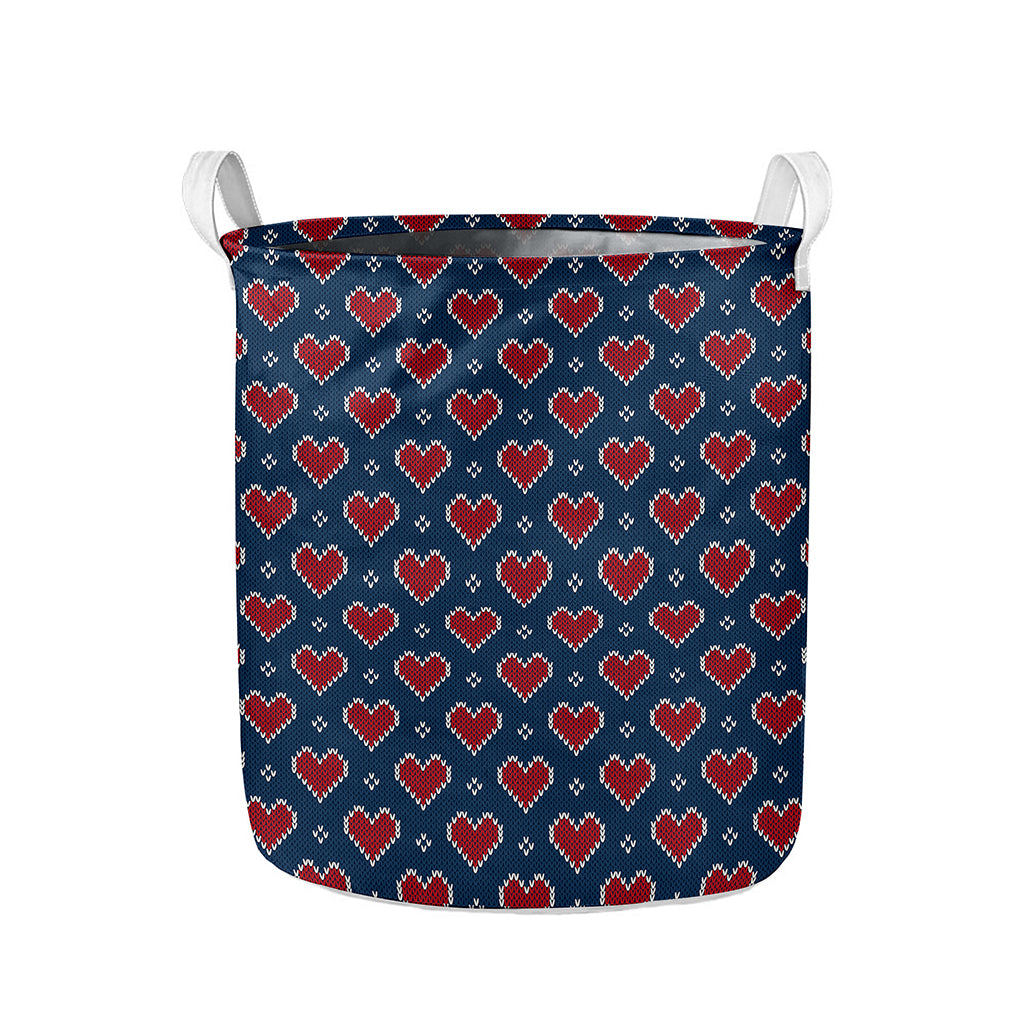 Heart Knitted Pattern Print Collapsible Laundry Basket