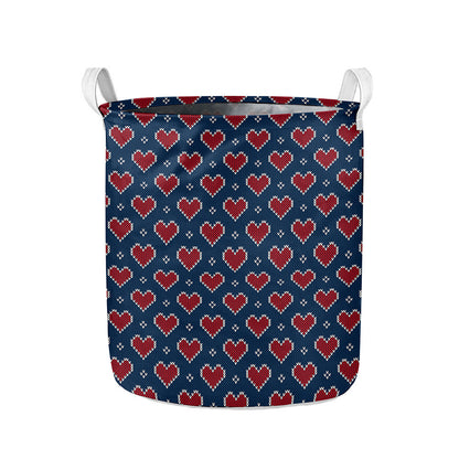 Heart Knitted Pattern Print Collapsible Laundry Basket
