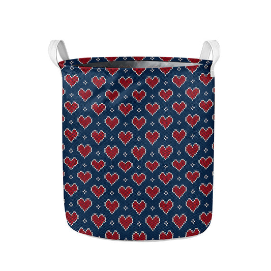 Heart Knitted Pattern Print Collapsible Laundry Basket
