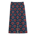 Heart Knitted Pattern Print Cotton Front Slit Maxi Skirt