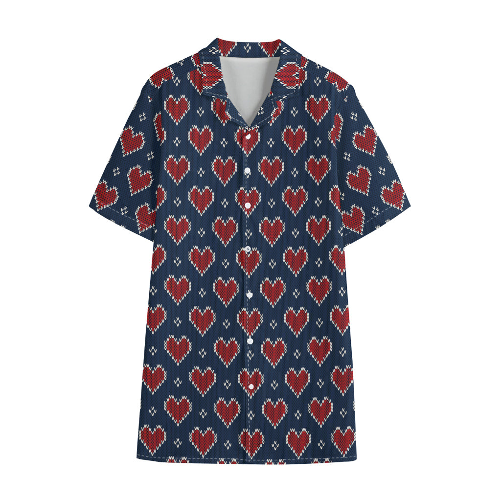 Heart Knitted Pattern Print Cotton Hawaiian Shirt