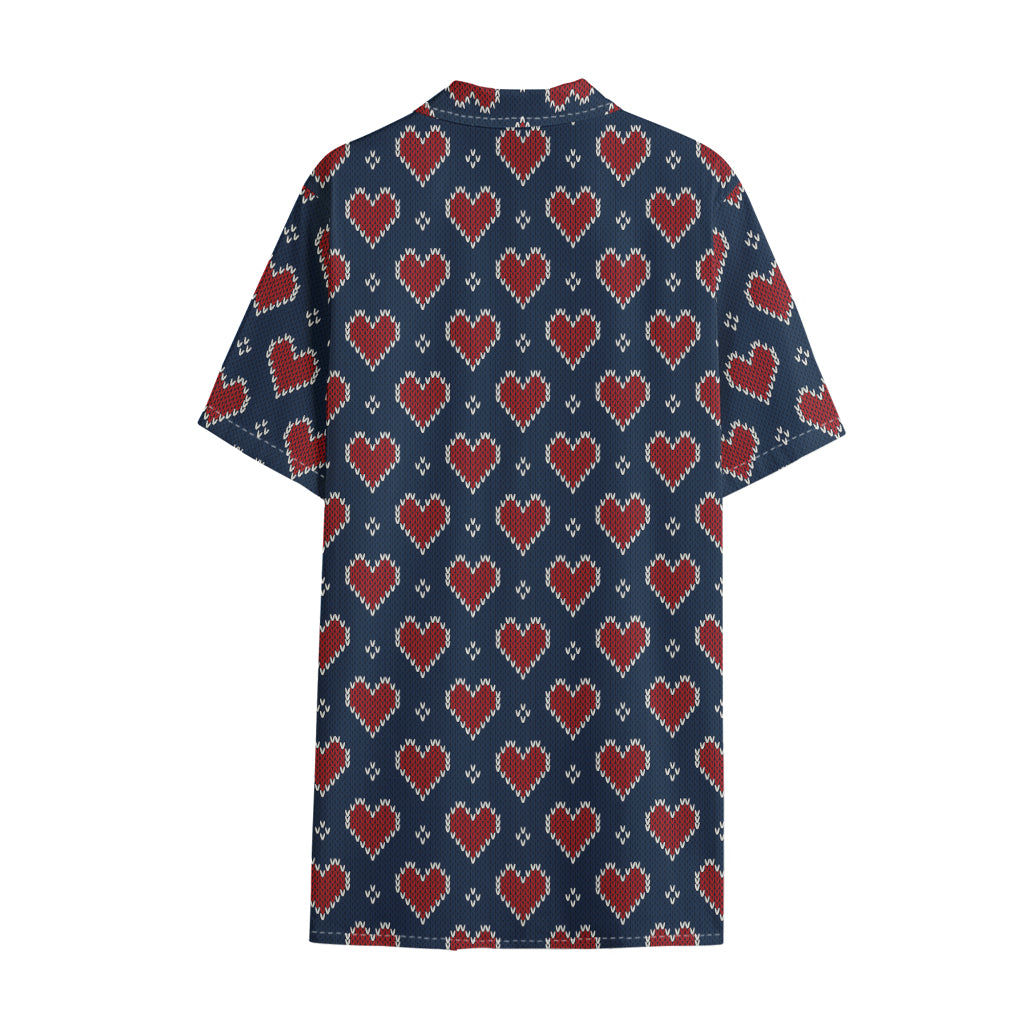 Heart Knitted Pattern Print Cotton Hawaiian Shirt