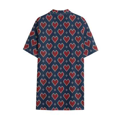 Heart Knitted Pattern Print Cotton Hawaiian Shirt