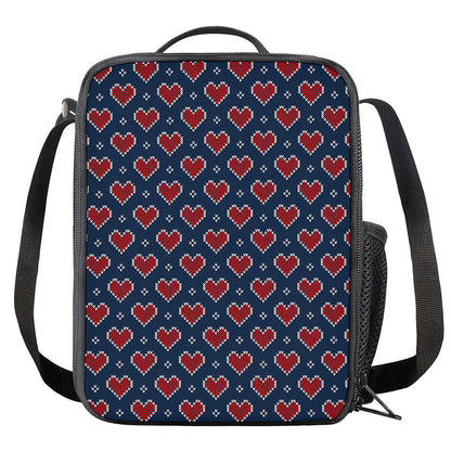 Heart Knitted Pattern Print Crossbody Lunch Bag