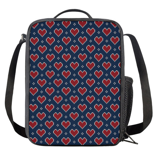 Heart Knitted Pattern Print Crossbody Lunch Bag
