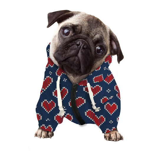 Heart Knitted Pattern Print Dog Zip Up Hoodie