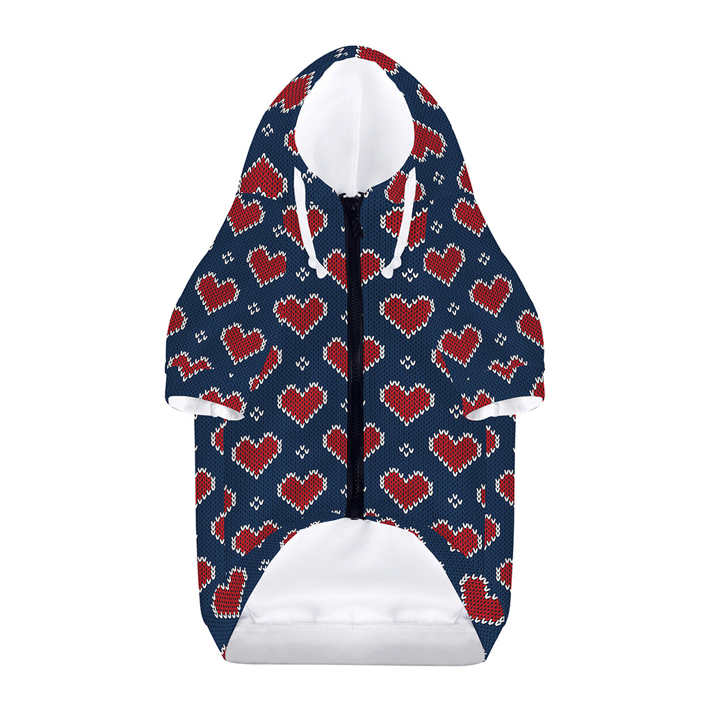 Heart Knitted Pattern Print Dog Zip Up Hoodie