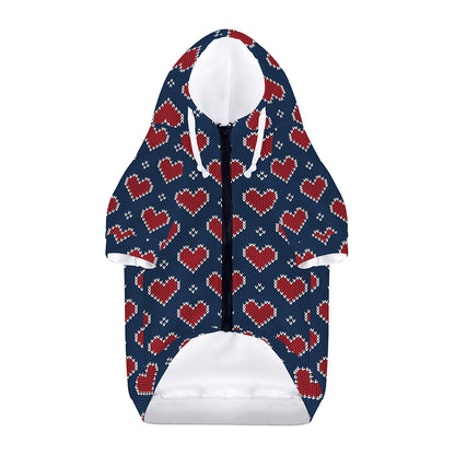 Heart Knitted Pattern Print Dog Zip Up Hoodie