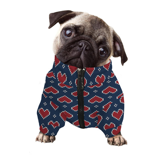 Heart Knitted Pattern Print Dog Zip Up Jacket