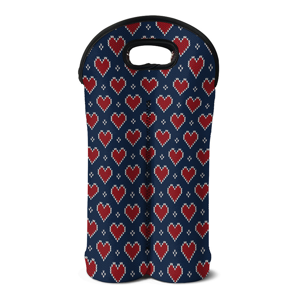 Heart Knitted Pattern Print Double Neoprene Wine Tote
