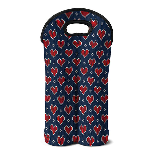Heart Knitted Pattern Print Double Neoprene Wine Tote