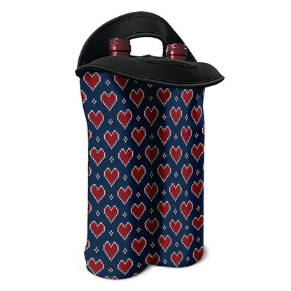 Heart Knitted Pattern Print Double Neoprene Wine Tote