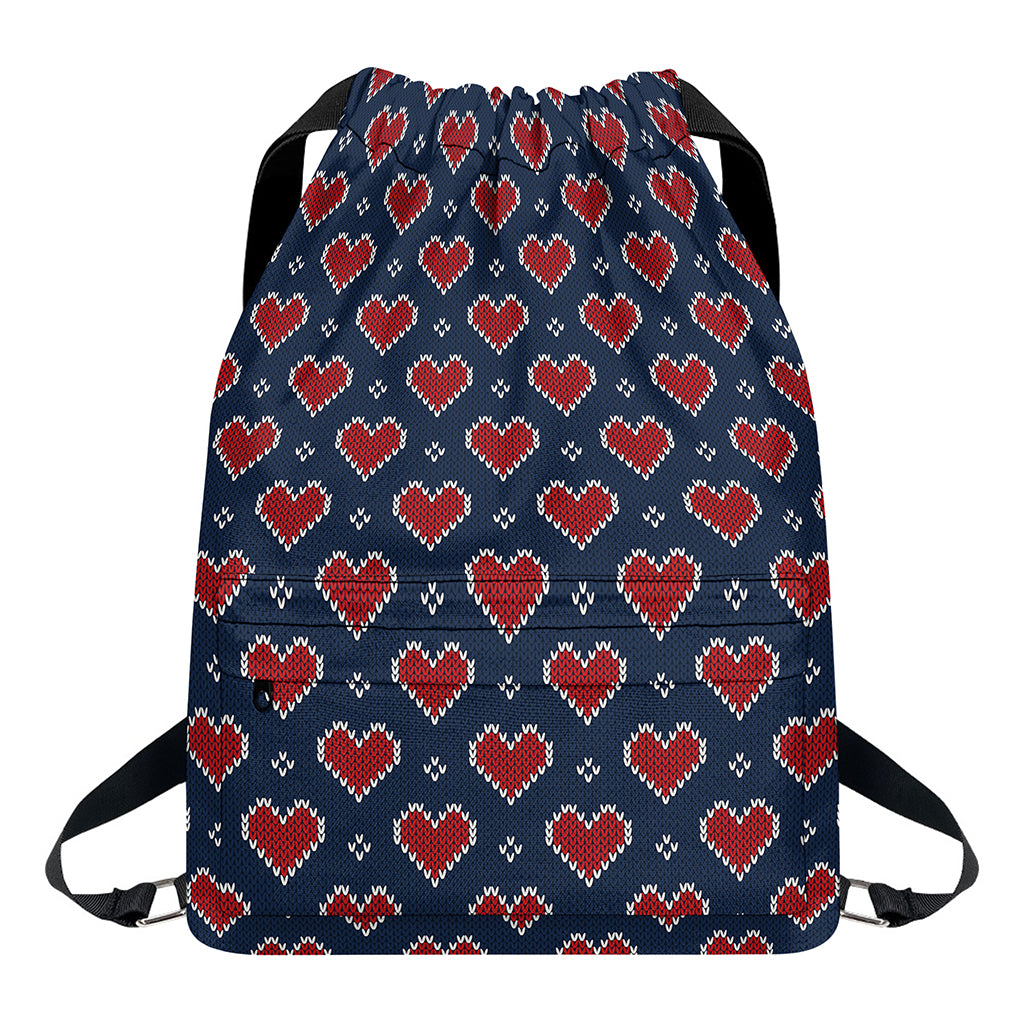 Heart Knitted Pattern Print Drawstring Backpack
