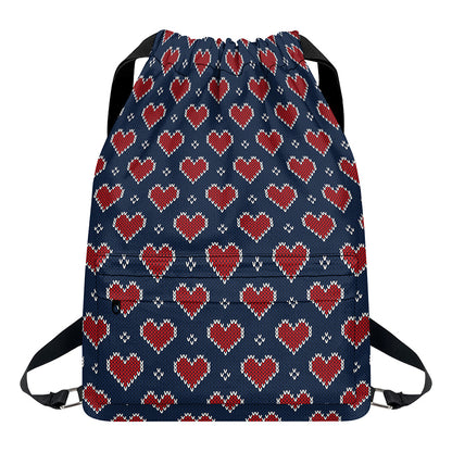 Heart Knitted Pattern Print Drawstring Backpack