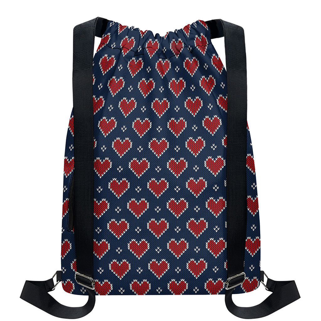 Heart Knitted Pattern Print Drawstring Backpack