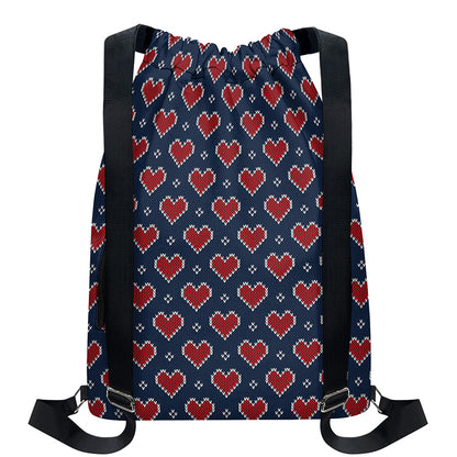 Heart Knitted Pattern Print Drawstring Backpack