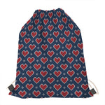 Heart Knitted Pattern Print Drawstring Bag
