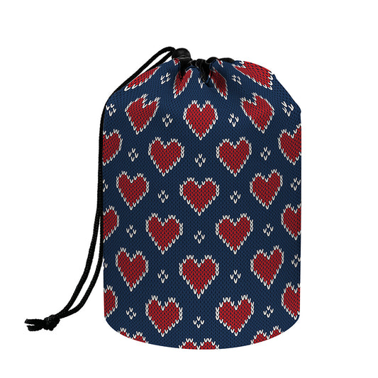 Heart Knitted Pattern Print Drawstring Makeup Bag