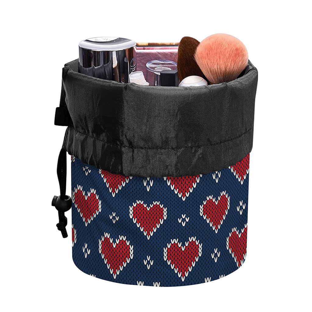 Heart Knitted Pattern Print Drawstring Makeup Bag