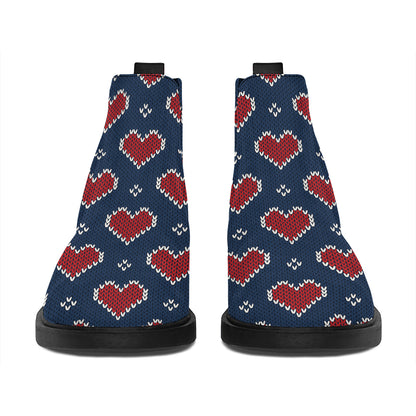 Heart Knitted Pattern Print Flat Ankle Boots