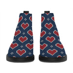 Heart Knitted Pattern Print Flat Ankle Boots