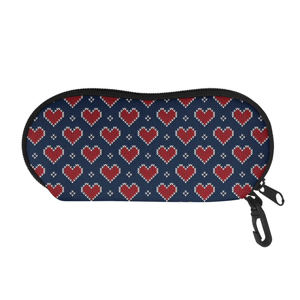 Heart Knitted Pattern Print Glasses Case