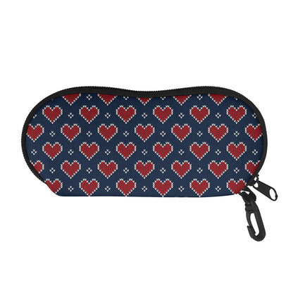 Heart Knitted Pattern Print Glasses Case