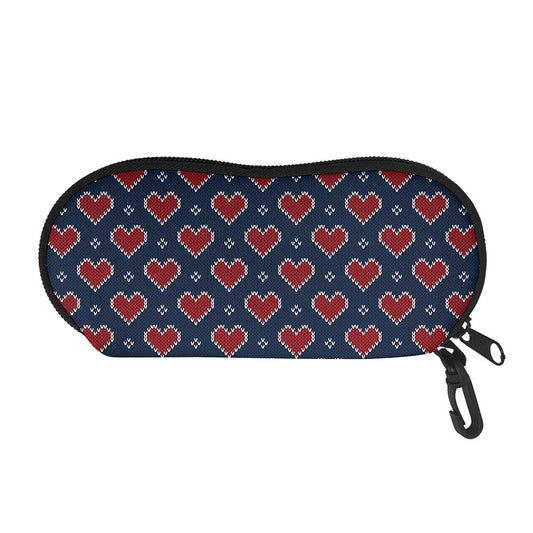 Heart Knitted Pattern Print Glasses Case